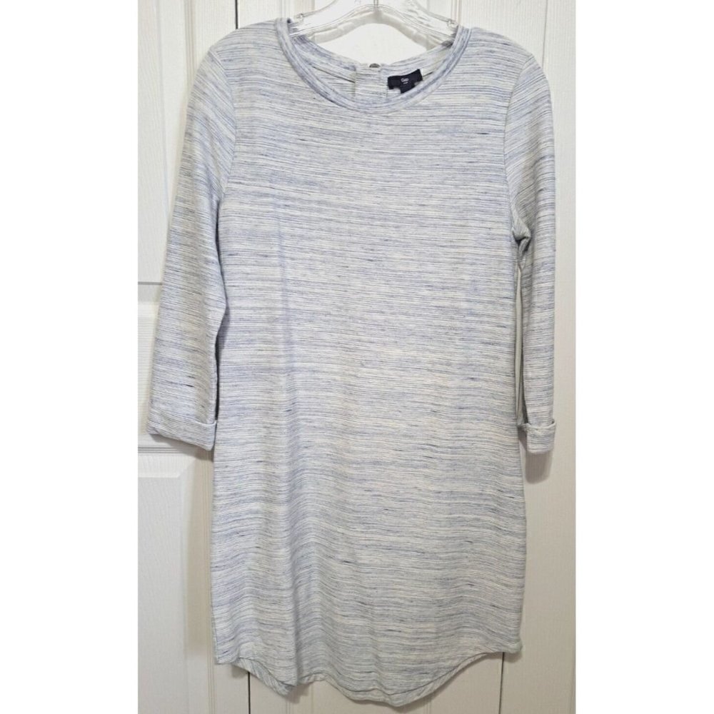 GAP Outlet Women's S Blue Marled Long Sleeve Back Zip Round Neck Dress